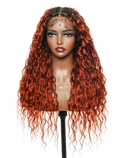 24 Inches Wavy Box Braids with Human Hair Cascading Boho Waves Boho Box Braided Wig