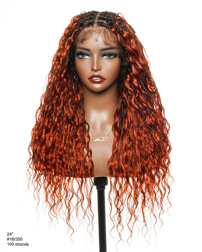 Wavina - 24 Inches Wavy Box Braids with Human Hair Cascading Boho Waves Boho Box Braided Wig