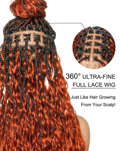 24 Inches Wavy Box Braids with Human Hair Cascading Boho Waves Boho Box Braided Wig