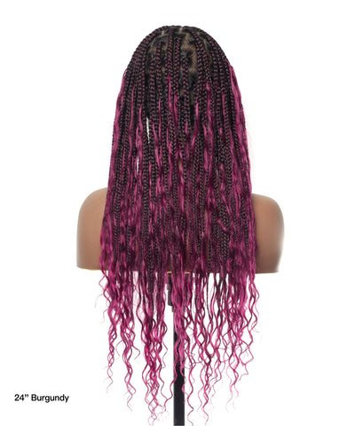 24" Human Hair Boho Box Braided Wig HD Full Lace Lightweight 79 Strands 1 Boho Curl and 1 Boho End