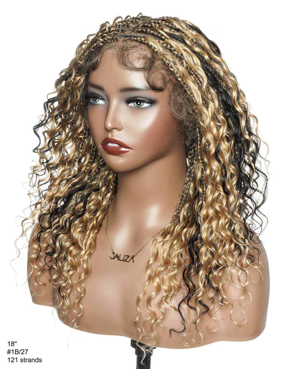 18" Blend 1B 27 613 Color HD Full Lace Human Hair Boho Curls Short Braided Wig