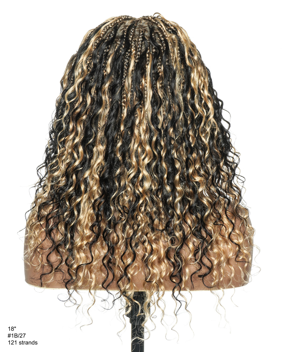 18" Blend 1B 27 613 Color HD Full Lace Human Hair Boho Curls Short Braided Wig