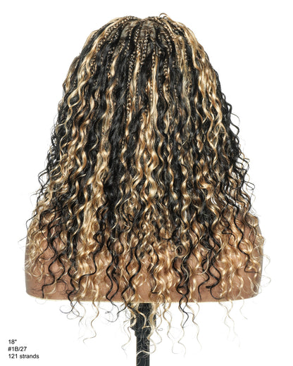18" Blend 1B 27 613 Color HD Full Lace Human Hair Boho Curls Short Braided Wig
