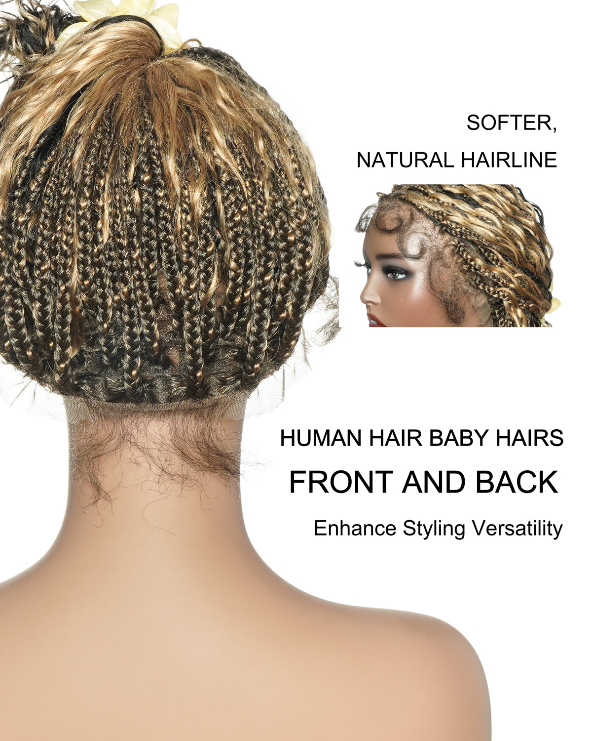 18" Blend 1B 27 613 Color HD Full Lace Human Hair Boho Curls Short Braided Wig