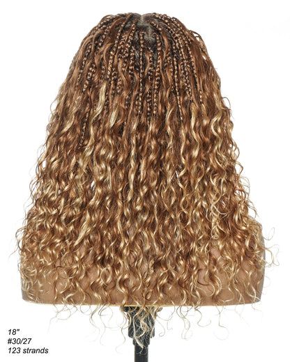 18" Ombre Brown Blond #1B/30 27 Color HD Full Lace Human Hair Boho Curls Short Braided Wig