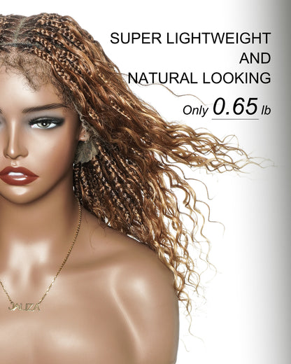 18" Ombre Brown Blond #1B/30 27 Color HD Full Lace Human Hair Boho Curls Short Braided Wig