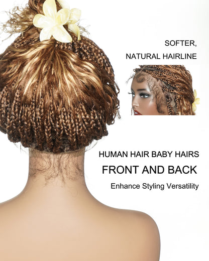 18" Ombre Brown Blond #1B/30 27 Color HD Full Lace Human Hair Boho Curls Short Braided Wig