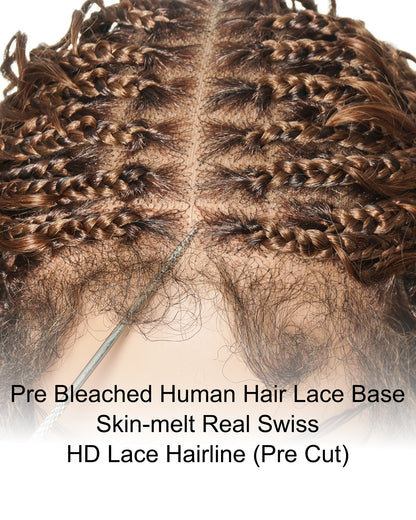 18" Ombre Brown Blond #1B/30 27 Color HD Full Lace Human Hair Boho Curls Short Braided Wig