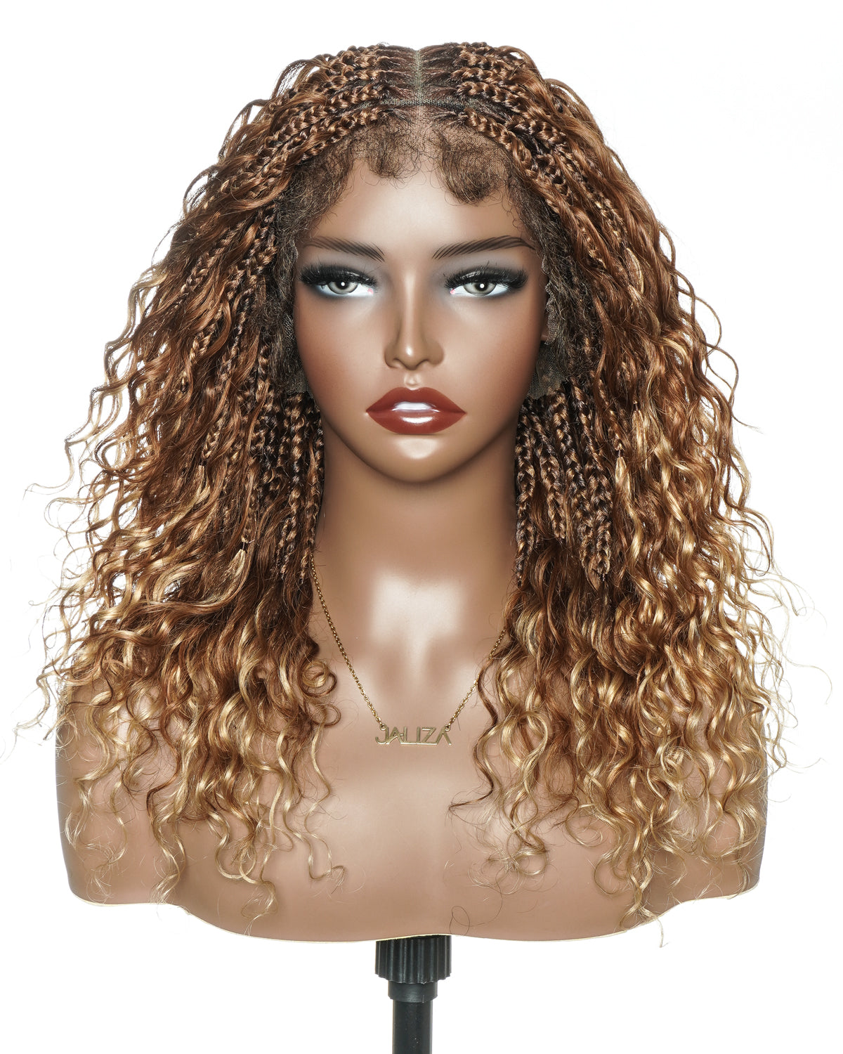18" Ombre Brown Blond #1B/30 27 Color HD Full Lace Human Hair Boho Curls Short Braided Wig