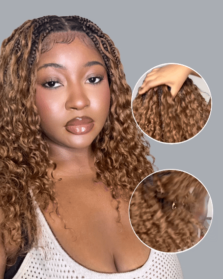 16" Human Hair Curls Short Boho Box Braided Wig Glueless HD Full Lace 100 Strands