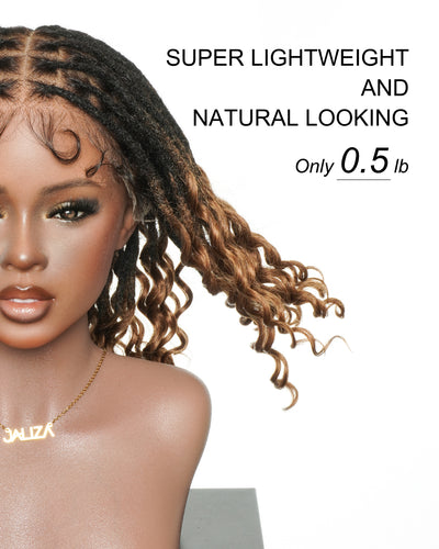 14" 100% Human Hair Boho Locs With Curly Ends Glueless Pre Bleached Swiss HD Full Lace Wig