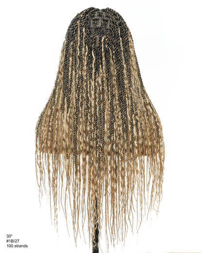 30 inches Honey Blond HD Lace Human Hair Boho Island Twist Braided Wig