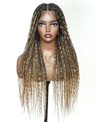 30 inches Honey Blond HD Lace Human Hair Boho Island Twist Braided Wig