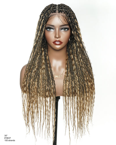 30 inches Honey Blond HD Lace Human Hair Boho Island Twist Braided Wig