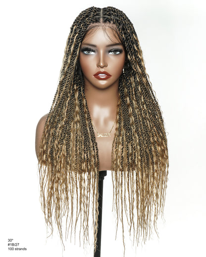 30 inches Honey Blond HD Lace Human Hair Boho Island Twist Braided Wig