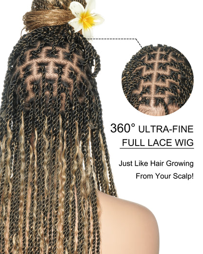 30 inches Honey Blond HD Lace Human Hair Boho Island Twist Braided Wig