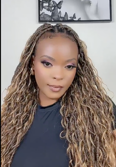 18" Pre Looped Crochet Boho Locs With Human Hair Boho Curls 80 Strands/Pack (5 boho curls)