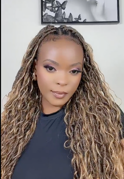 18" Pre Looped Crochet Boho Locs With Human Hair Boho Curls 80 Strands (5 boho curls)