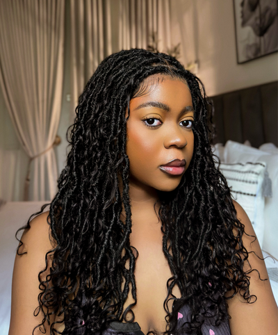 Salon-level Knotless Boho Locs Swiss HD Full Lace Human Hair Boho Curls Locs Wig