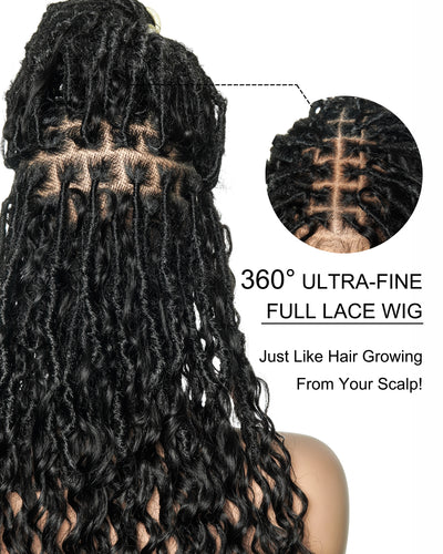 Lola - 16" Pre Bleached Swiss HD Full Lace Boho Locs Wig With Human Hair Boho Curls