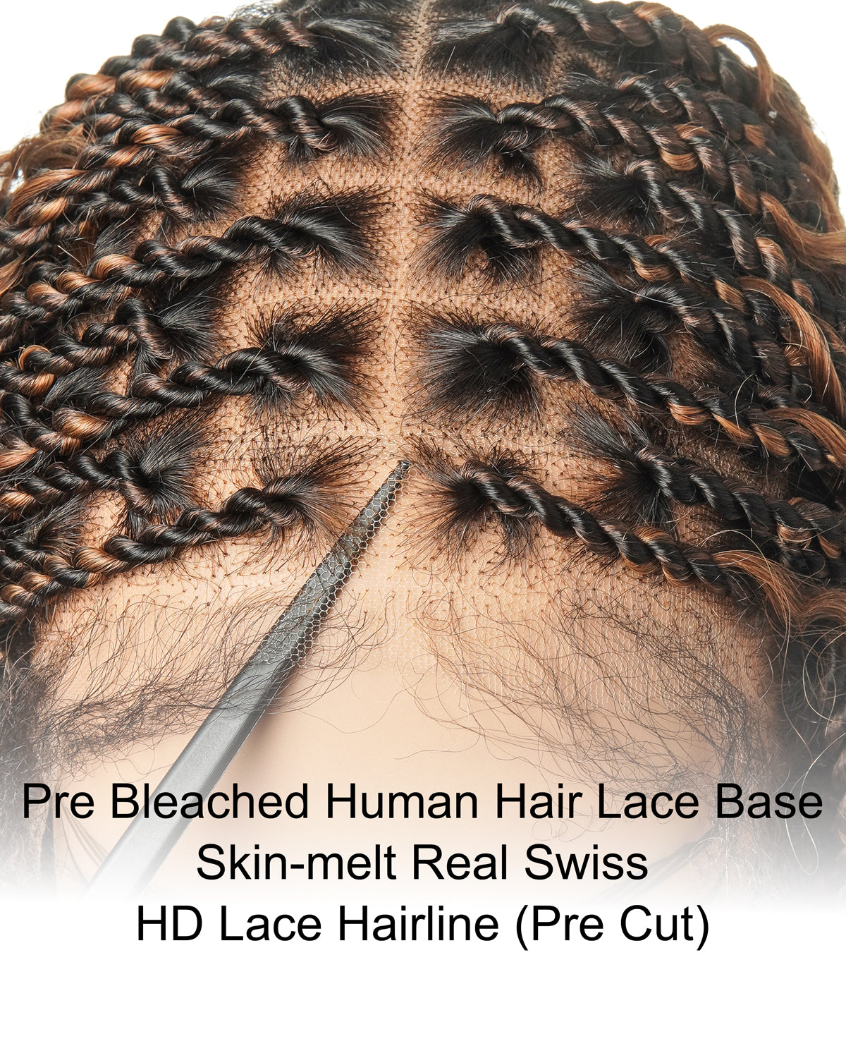30"Island Twist Pre Bleached HD Full Lace Human Hair Curls Braided Wig