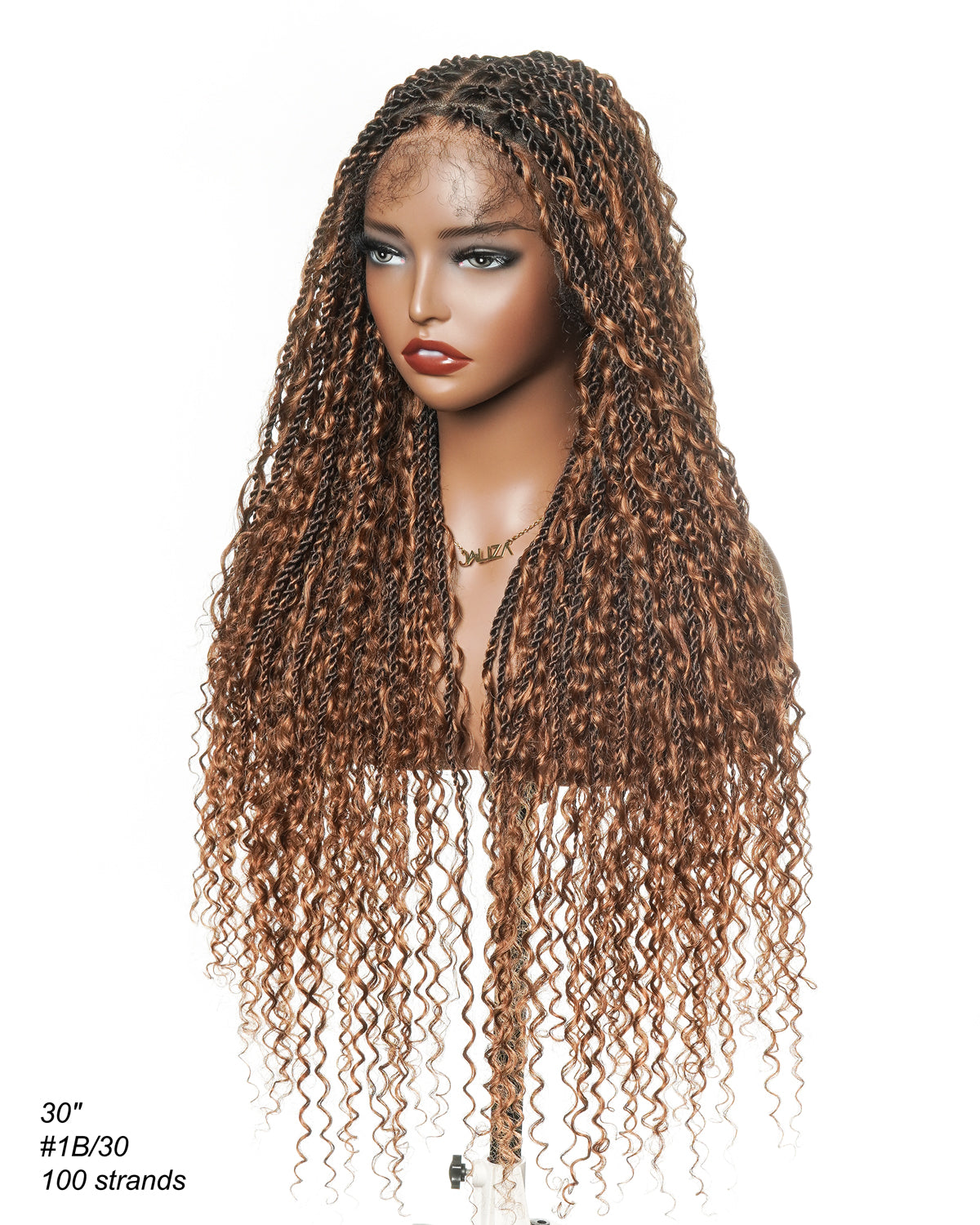 30"Island Twist Pre Bleached HD Full Lace Human Hair Curls Braided Wig