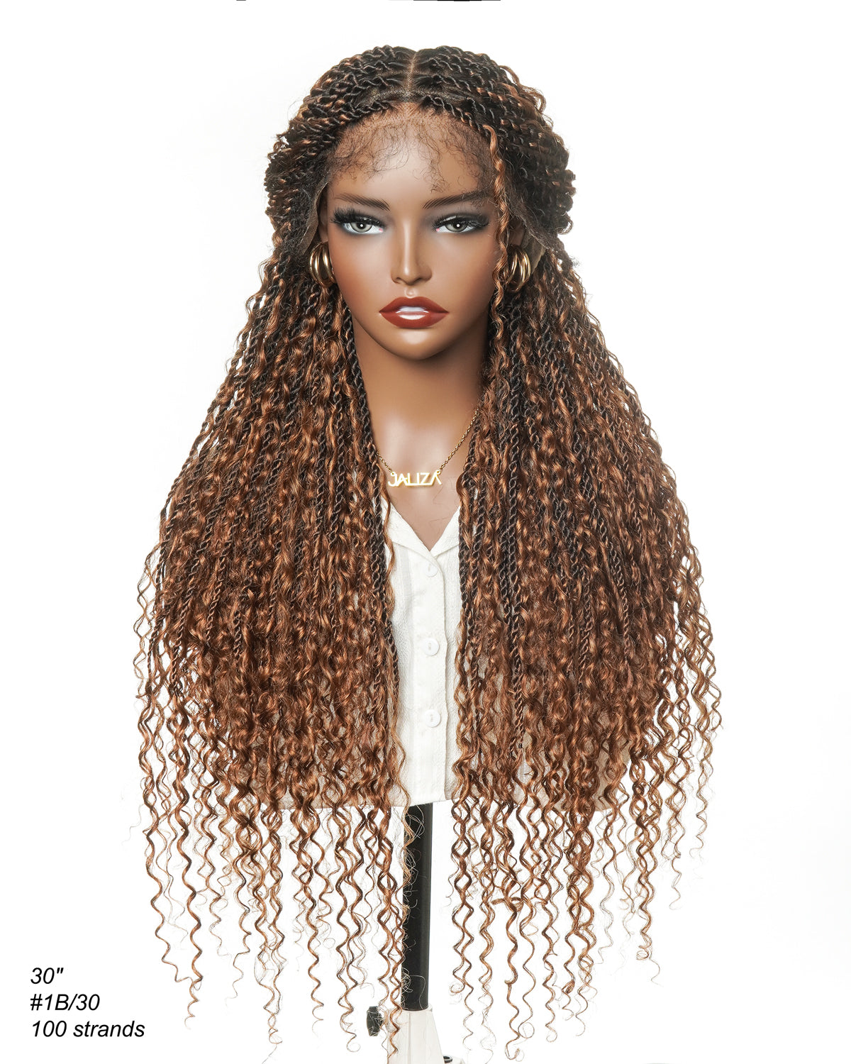30"Island Twist Pre Bleached HD Full Lace Human Hair Curls Braided Wig