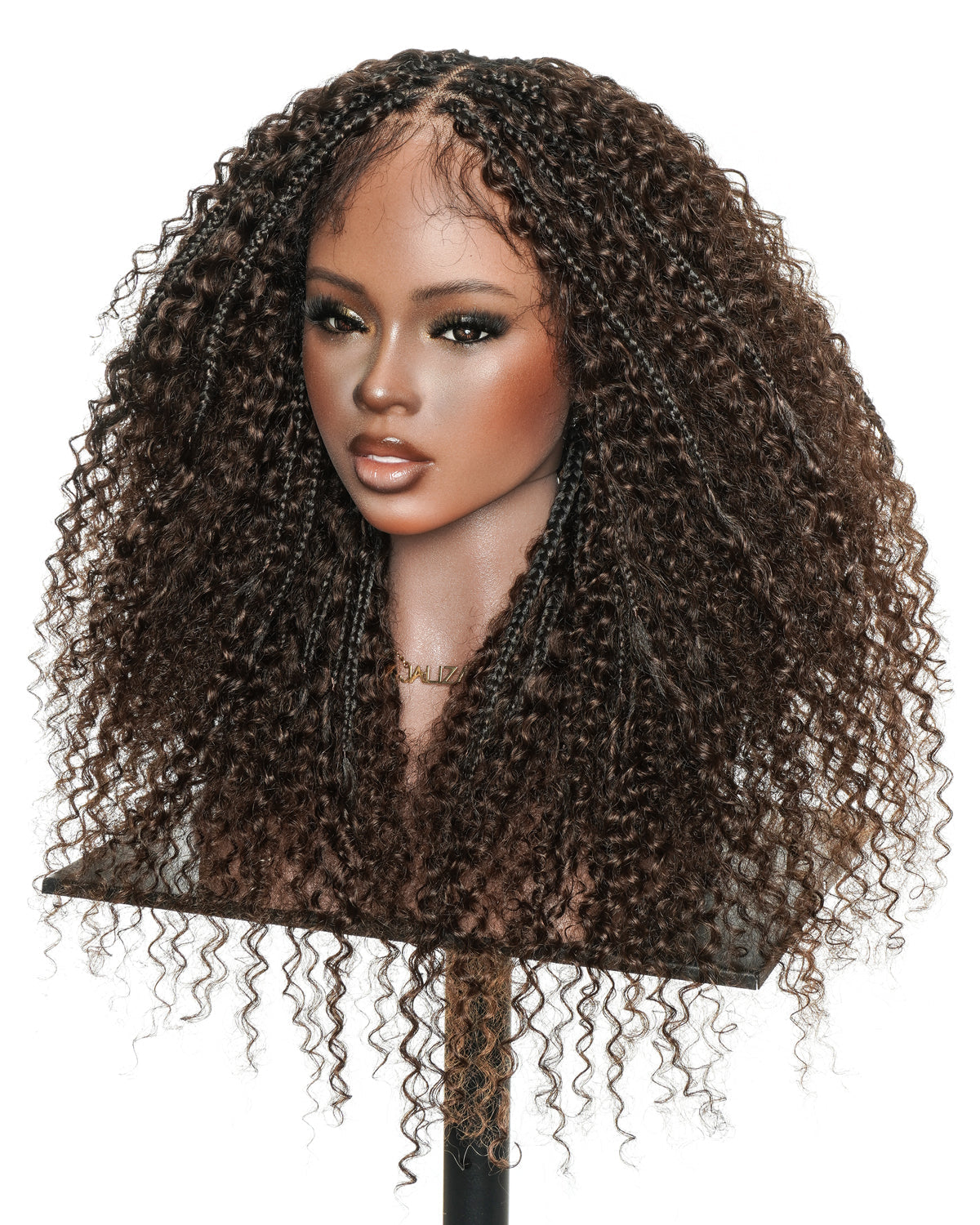 Bora Bora 24" Dark Brown Pre Bleached HD Full Lace Human Hair Curly Wave Boho Box Braided Wig