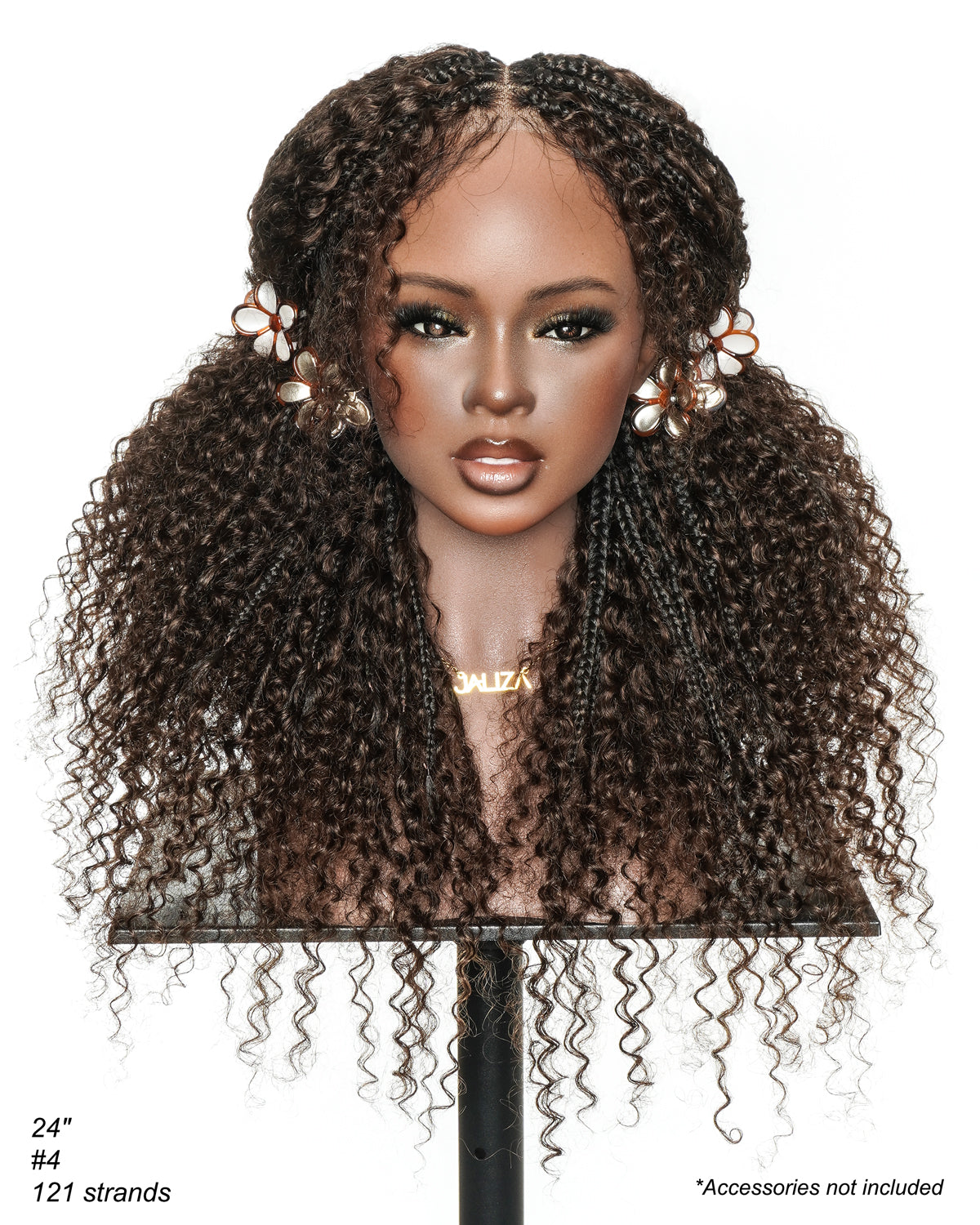 Bora Bora 24" Dark Brown Pre Bleached HD Full Lace Human Hair Curly Wave Boho Box Braided Wig