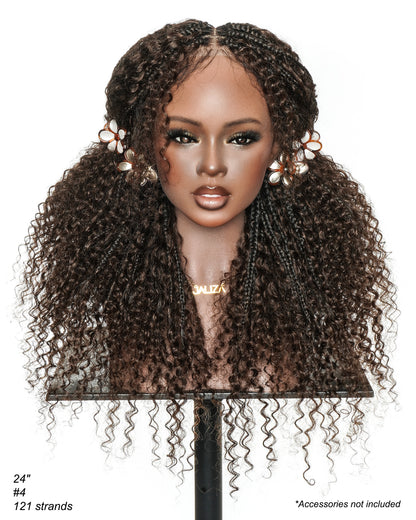Bora Bora 24" Dark Brown Pre Bleached HD Full Lace Human Hair Curly Wave Boho Box Braided Wig