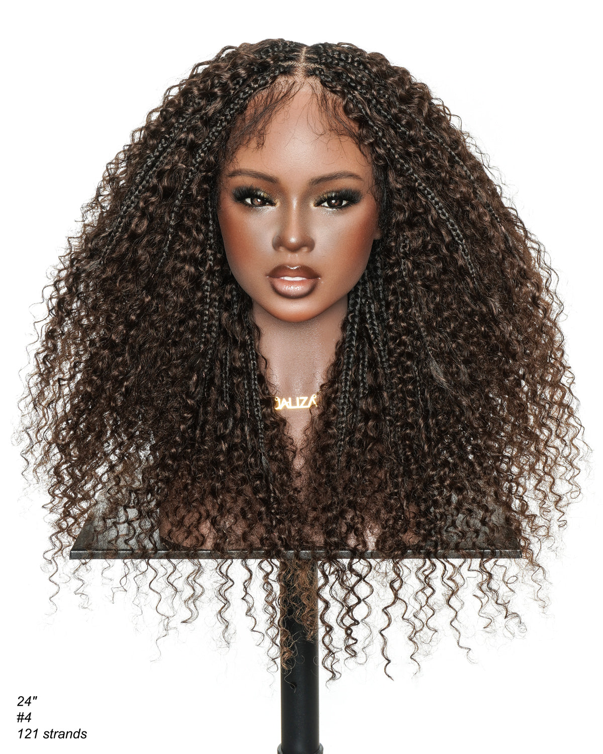 Bora Bora 24" Dark Brown Pre Bleached HD Full Lace Human Hair Curly Wave Boho Box Braided Wig