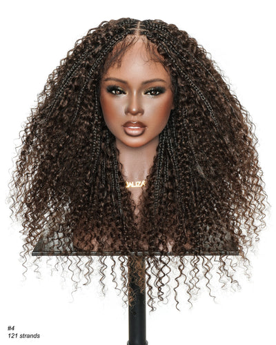 Lulu - Bora Bora 24" Dark Brown Pre Bleached HD Full Lace Human Hair Curly Wave Boho Box Braided Wig