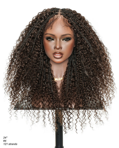 Bora Bora 24" Dark Brown Pre Bleached HD Full Lace Human Hair Curly Wave Boho Box Braided Wig