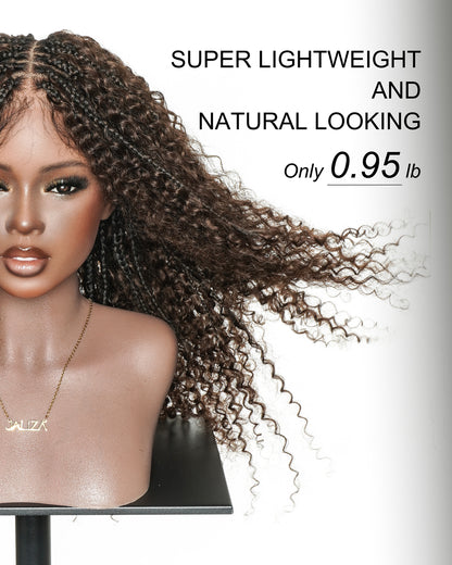 Bora Bora 24" Dark Brown Pre Bleached HD Full Lace Human Hair Curly Wave Boho Box Braided Wig
