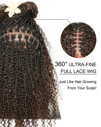 Bora Bora 24" Dark Brown Pre Bleached HD Full Lace Human Hair Curly Wave Boho Box Braided Wig
