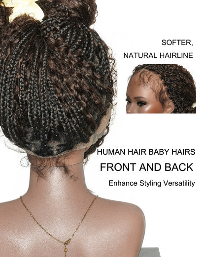 Bora Bora 24" Dark Brown Pre Bleached HD Full Lace Human Hair Curly Wave Boho Box Braided Wig