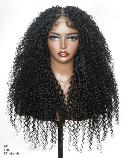 18" Pre Bleached HD Full Lace Human Hair Curly Wave Boho Box Braided Wig