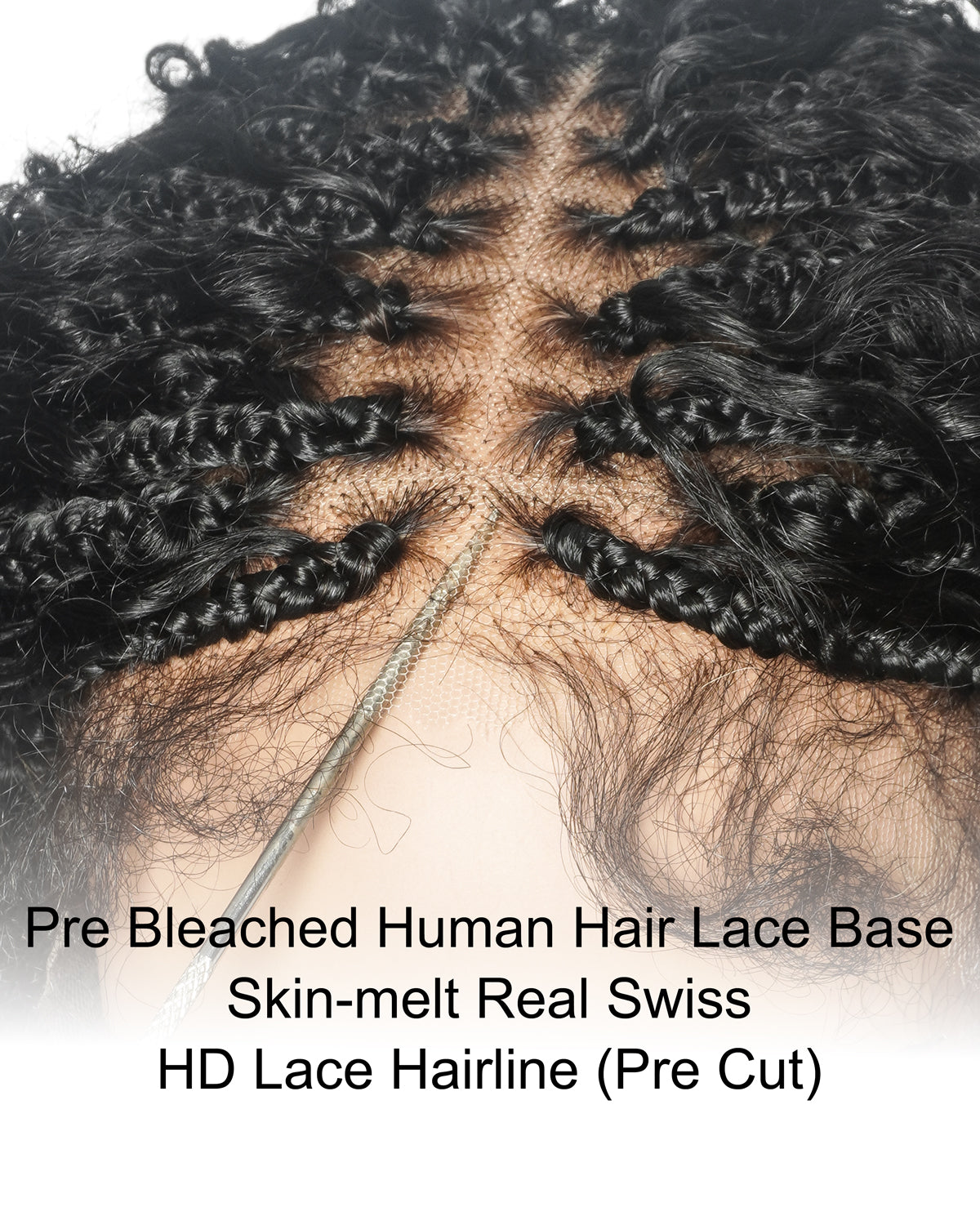18" Pre Bleached HD Full Lace Human Hair Curly Wave Boho Box Braided Wig