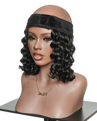 12" Glueless 100% Human Hair Headband Piece With Beanie