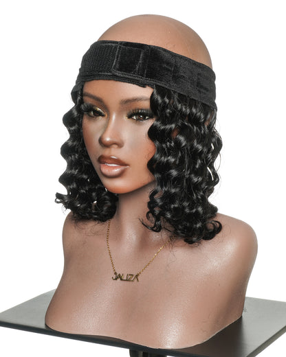 12" 100% Human Hair Headband Piece With Beanie