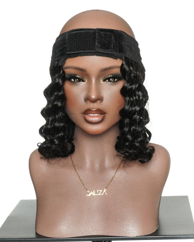 12" Glueless 100% Human Hair Headband Piece With Beanie