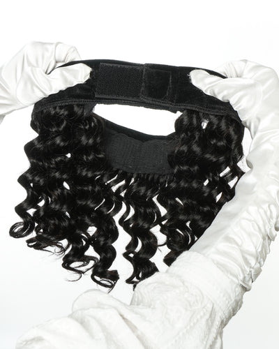 12" Glueless 100% Human Hair Headband Piece With Beanie