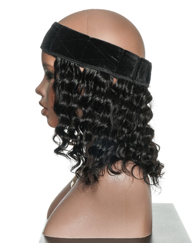 12" Glueless 100% Human Hair Headband Piece With Beanie
