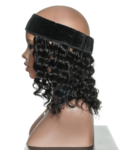 12" 100% Human Hair Headband Piece With Beanie