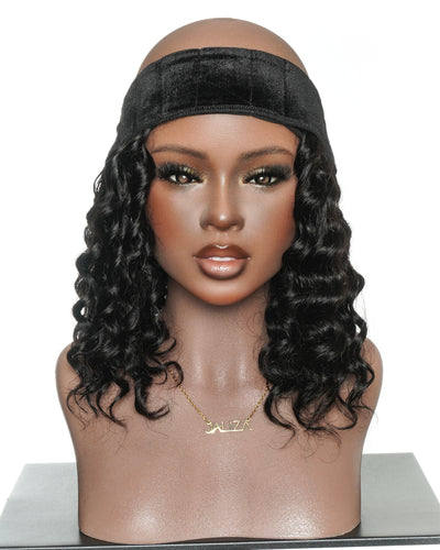 12" Glueless 100% Human Hair Headband Piece With Beanie