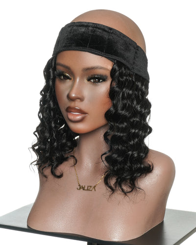 12" Glueless 100% Human Hair Headband Piece With Beanie