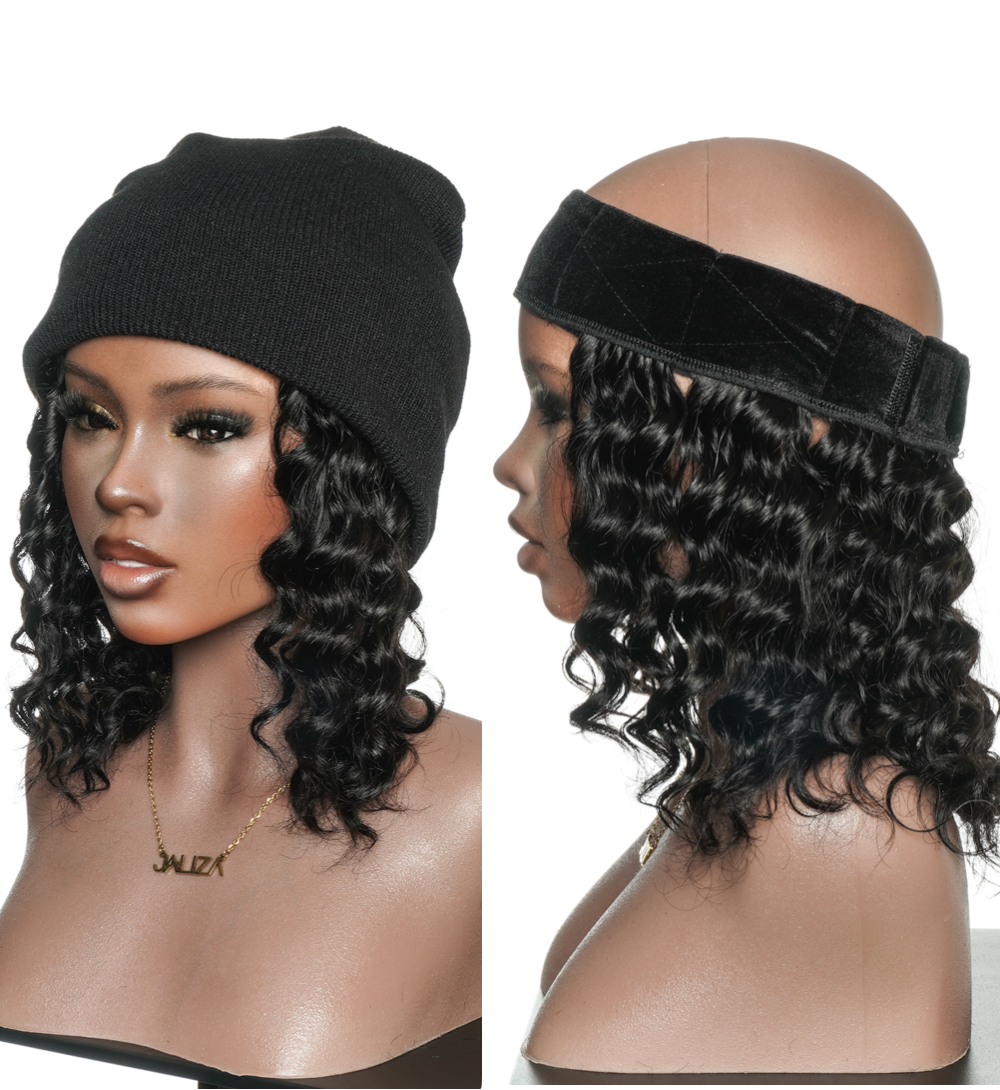12" 100% Human Hair Headband Piece With Beanie