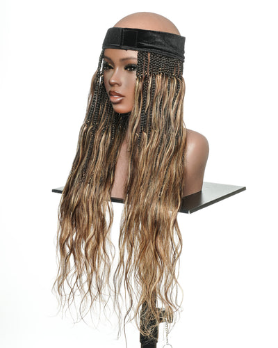 26" Glueless Boho Braids Band with Human Hair Body Wave Curls (Single Braid 22")