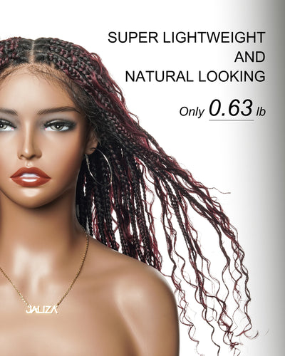 Dark Burgundy 99J Pre Bleached HD Full Lace Human Hair Boho Curls Boho Box Braided Wig 100 Strands