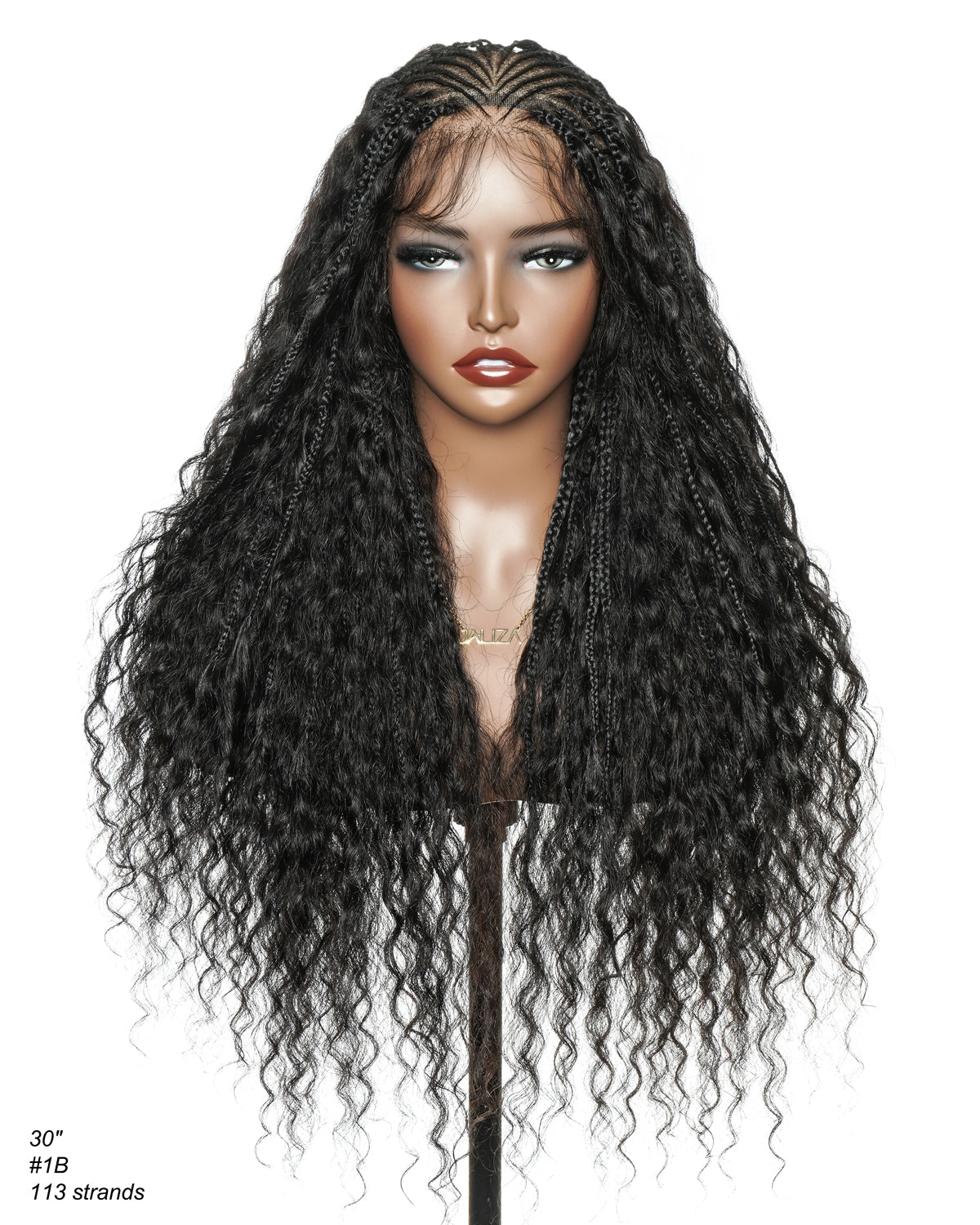 30" 2 Steps Pre Bleached Full lace Cornrow Human Hair Curls Boho Box Braided Wig